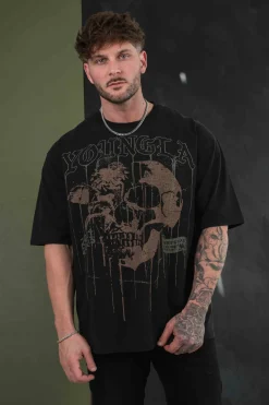 Youngla 4116-Floral Skull Tees<Men Shirts