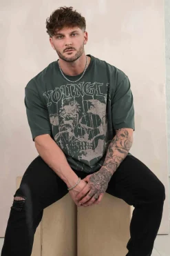 Youngla 4116-Floral Skull Tees<Men Shirts