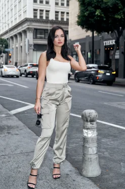 Youngla W217 Gloria Satin Cargo<Women Joggers & Pants