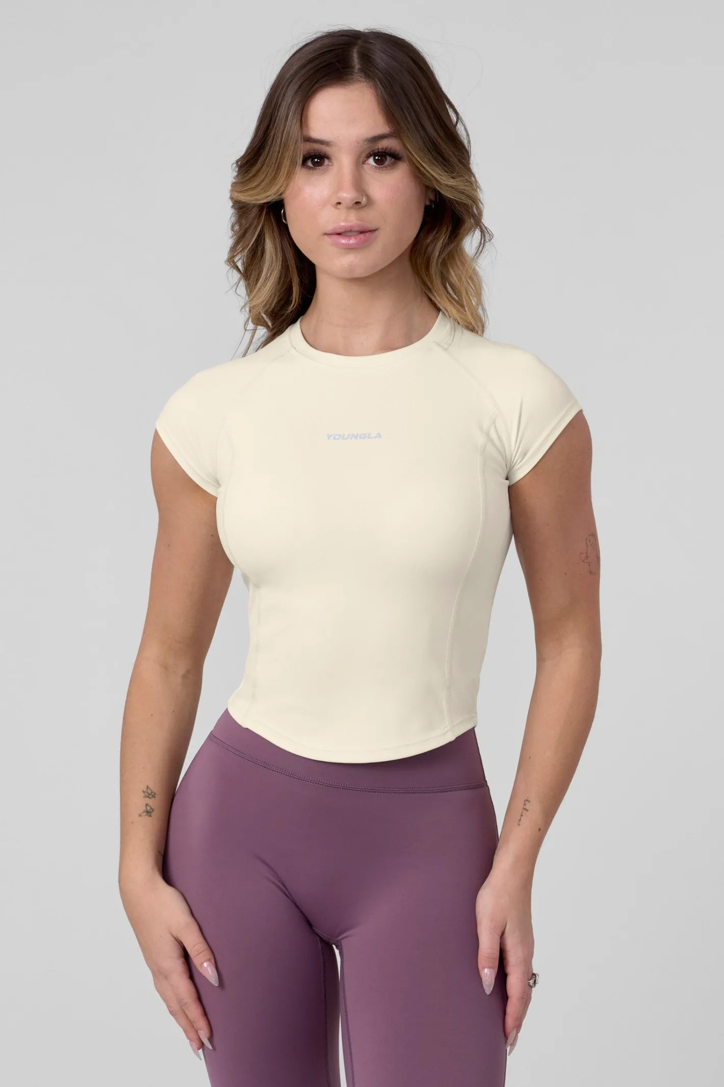 Youngla W439-Compression Cap Sleeve Tee<Women Tops
